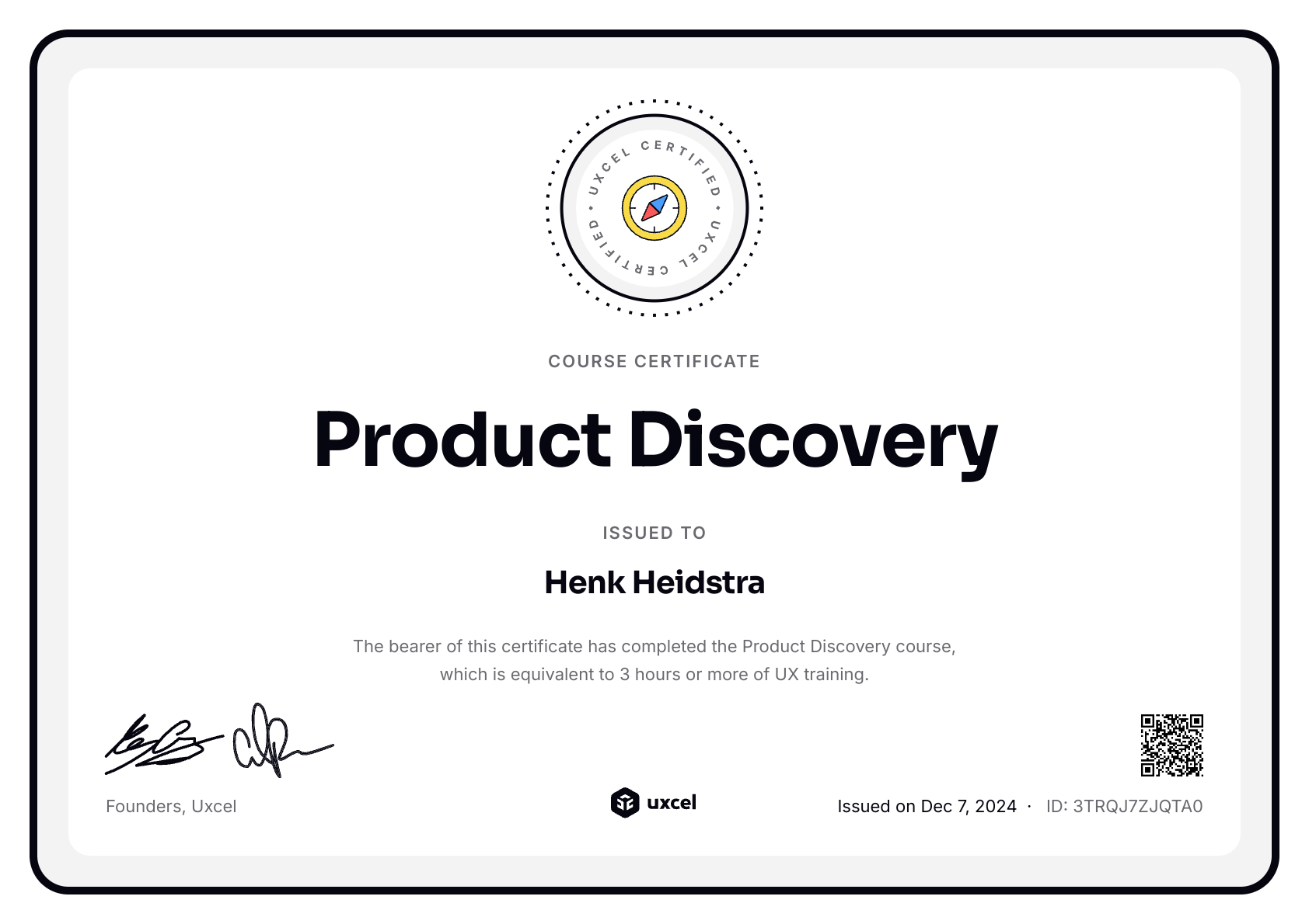 Henk Heidstra's certificate